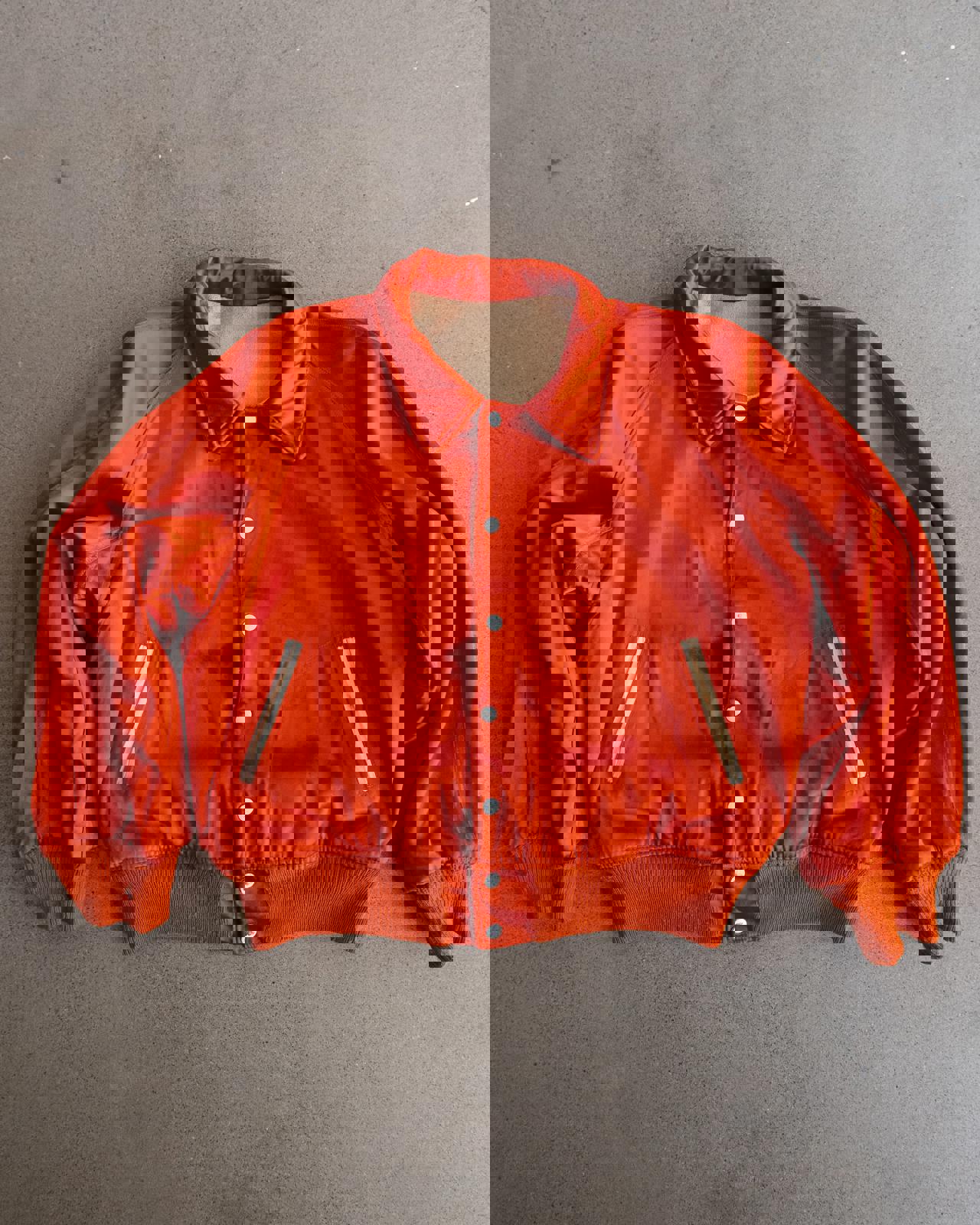 Vintage 40s 50s Orange Reversible Wool Satin Varsity Jacket T Letter Chenille Patch Men's 46 - L/XL Made In USA