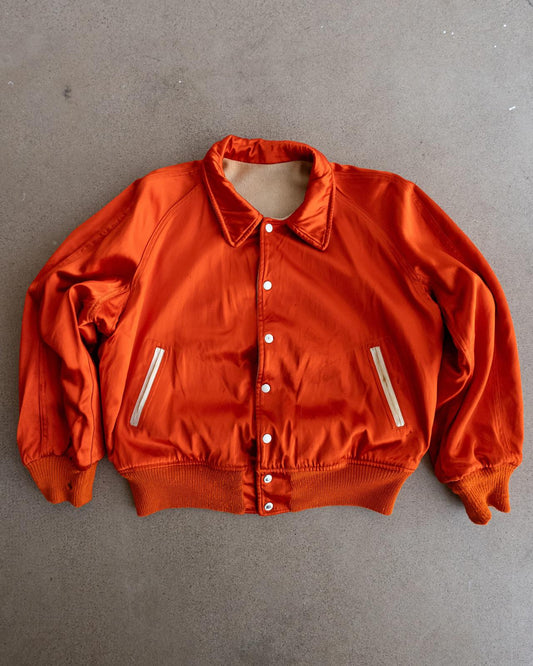 Vintage 40s 50s Orange Reversible Wool Satin Varsity Jacket T Letter Chenille Patch Men's 46 - L/XL Made In USA