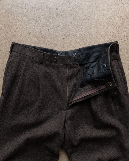 Vintage Brown Pleated Cuffed Wool Trouser Pants Straight Leg 100% Pure Wool Men's 37x29