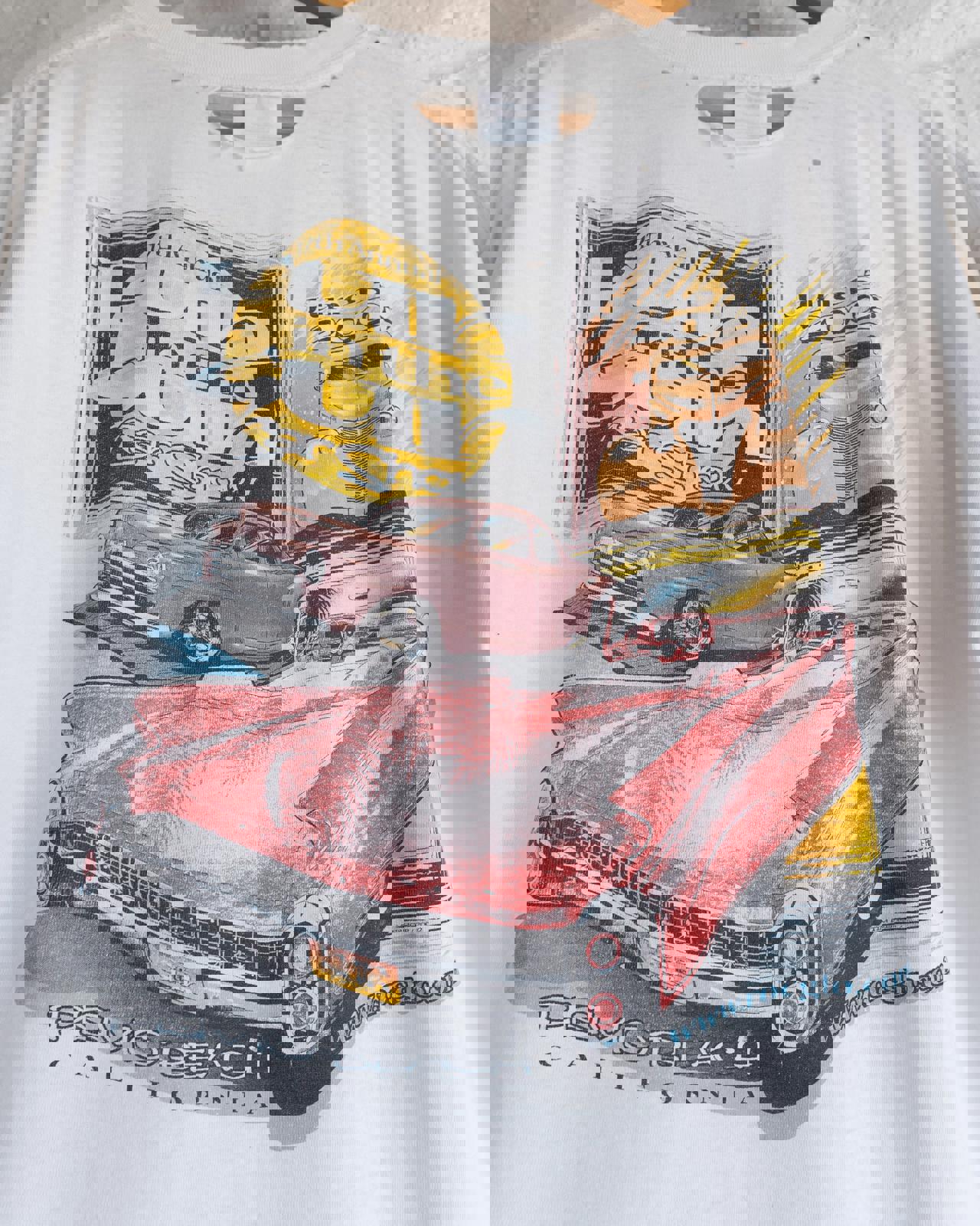 Vintage Fun In The Sun Pismo Beach T Shirt Retro Car Meet Distressed Men's Size L Made In USA
