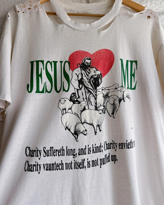 Vintage 90s Jesus Loves Me T Shirt Single Stitch Thrashed Threadbare Men's XL