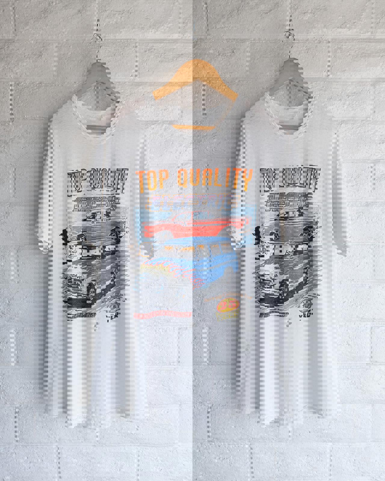Vintage 90s Top Quality Electric Wiring T Shirt Retro Classic Cars Graphic Distressed Men's Size XL