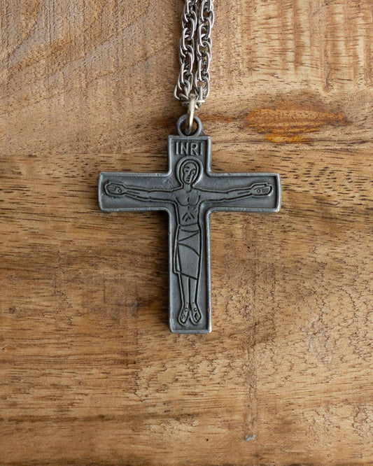 Vintage Jesus Christ Cross Pendant Metal Silver Necklace