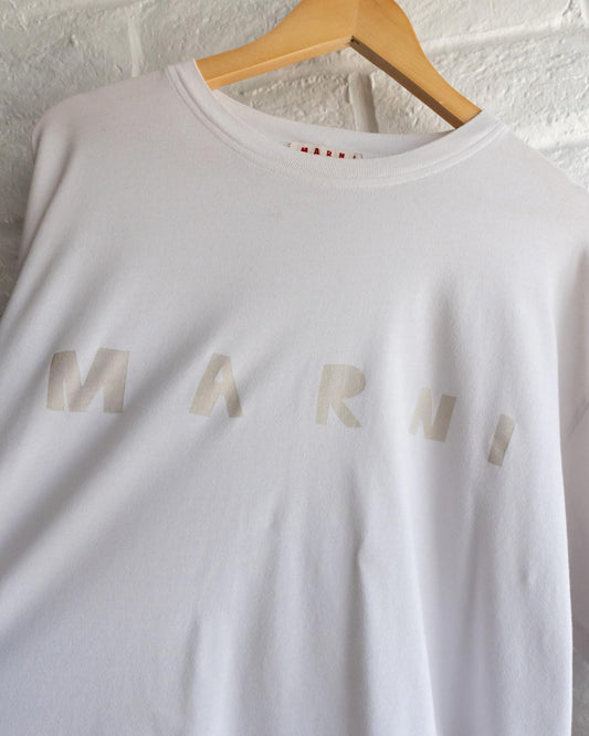 Marni Silver Glitter Logo Long Sleeve T Shirt Cropped Boxy Men's Size M
