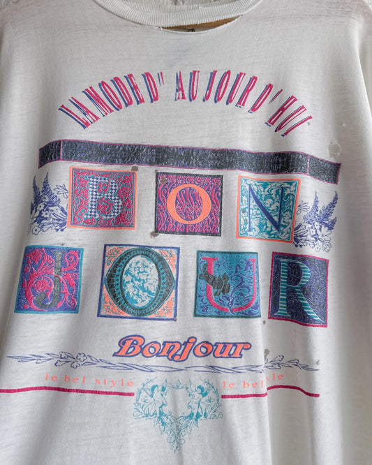 Vintage 90s Bonjour International T Shirt Single Stitch Thrashed Men's XL