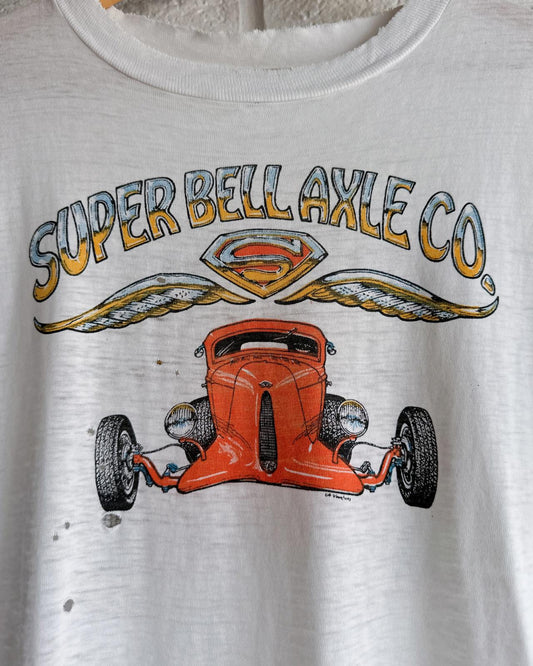Vintage 80s Super Bell Axle Hot Rod T Shirt Single Stitch Distressed Men's L