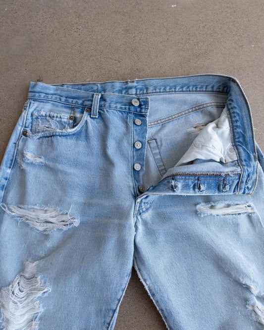 Vintage 70s 80s Levi's 501 Jeans Redline Selvedge Denim Men's Size 33x31 Kurt Cobain Distressed Light Wash