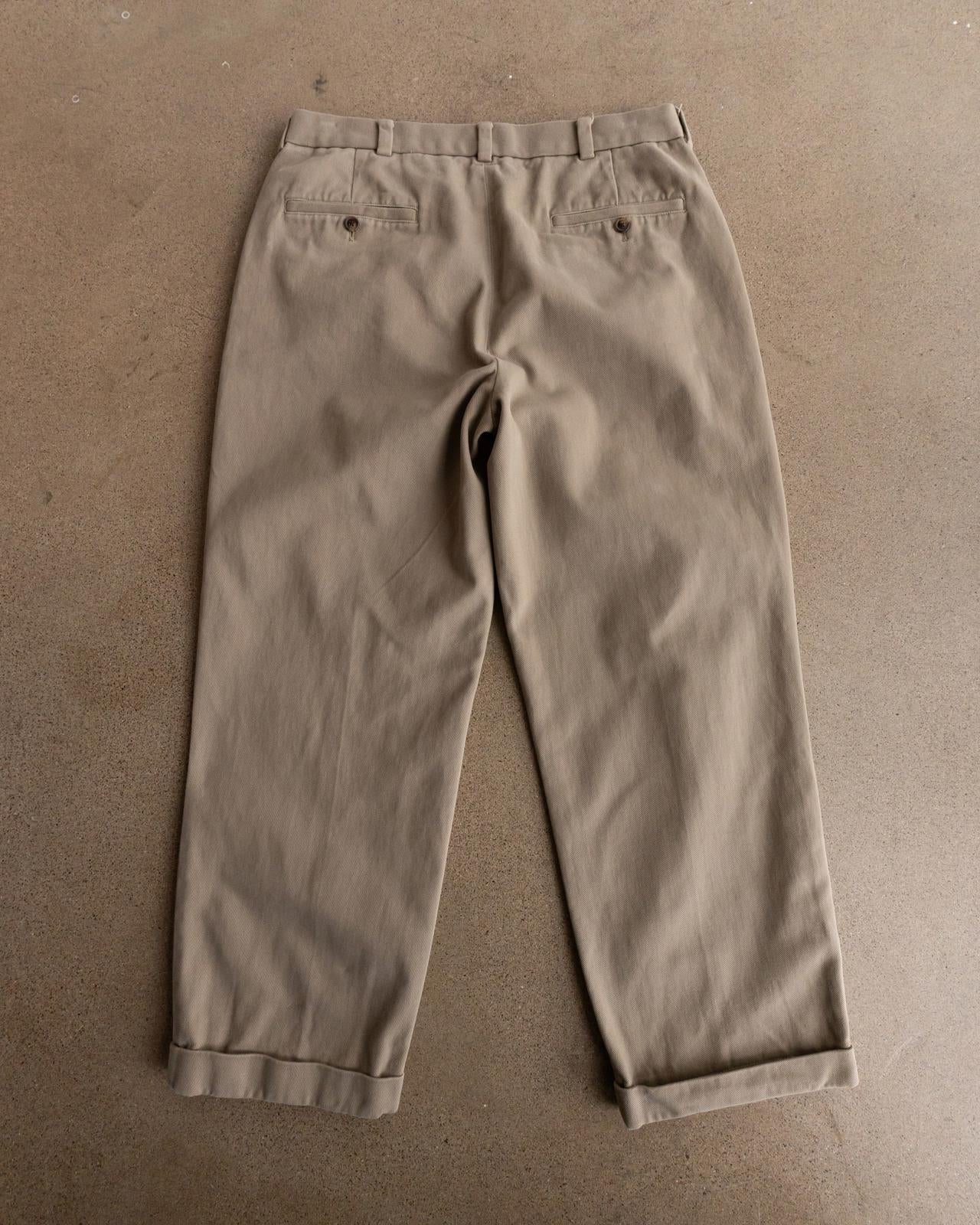 Brooks Brothers 346 Pants Pleated & Cuffed Men's Size 34x28 Khaki Tan