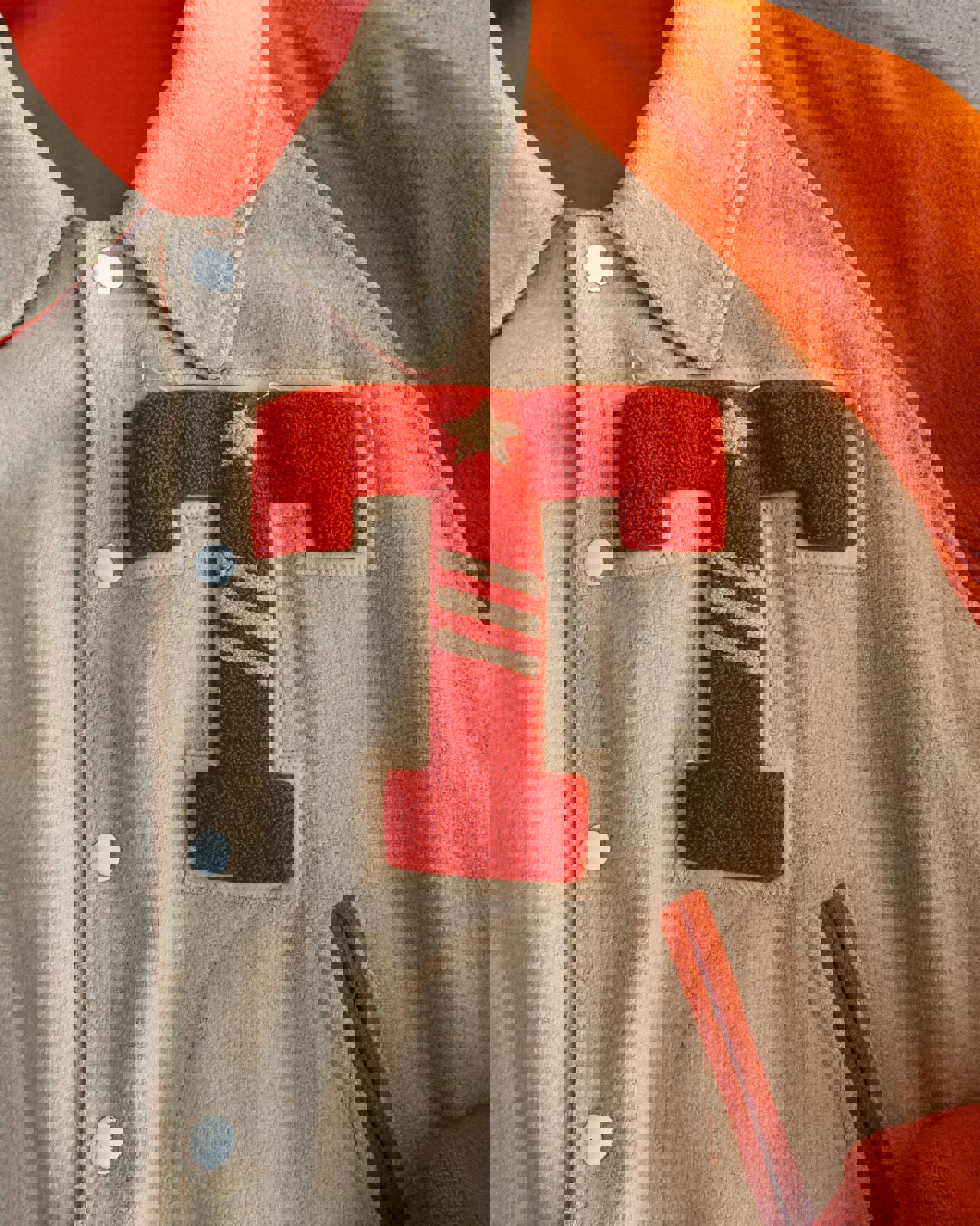 Vintage 40s 50s Orange Reversible Wool Satin Varsity Jacket T Letter Chenille Patch Men's 46 - L/XL Made In USA