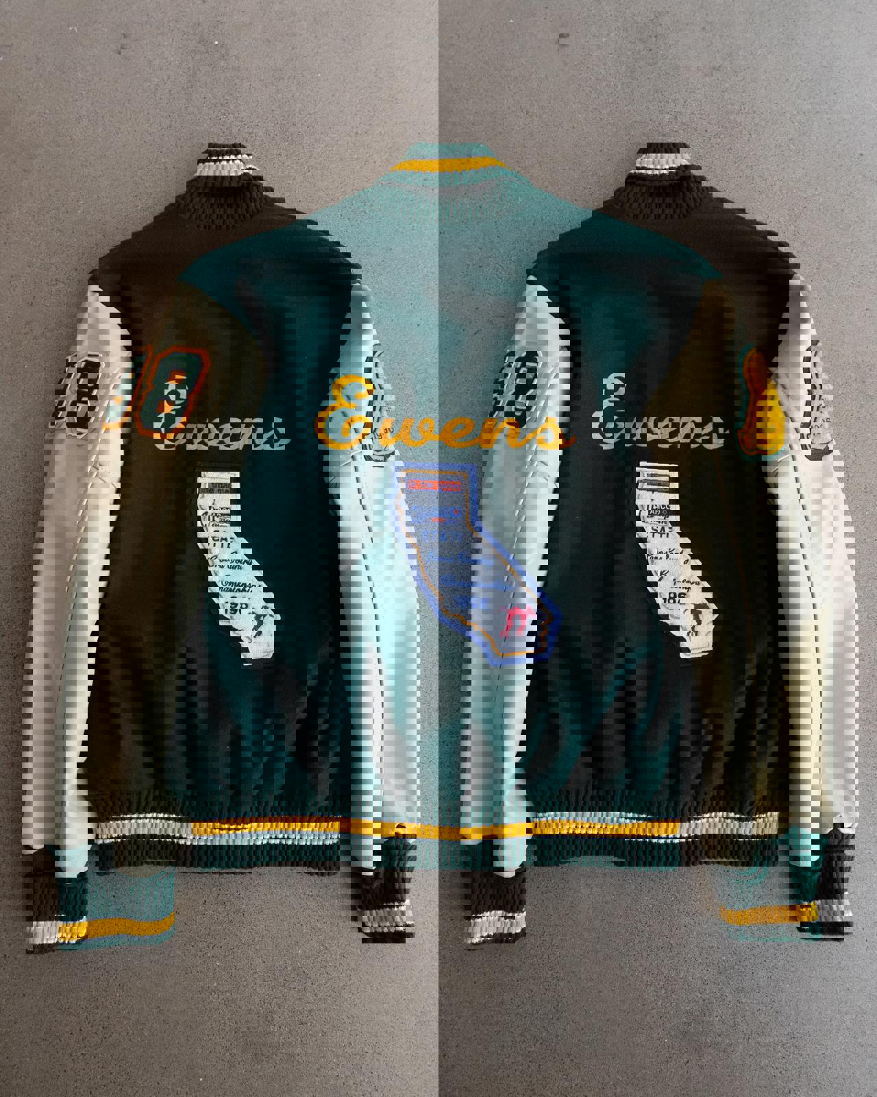 Vintage 90s Forest Green Wool Leather Varsity Jacket SB Letter Chenille Patch Cross Country Champions Men's L Made In USA