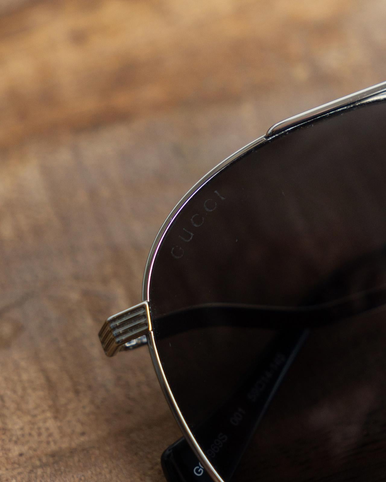 Gucci Aviator Sunglasses Silver Black Style GG0969S