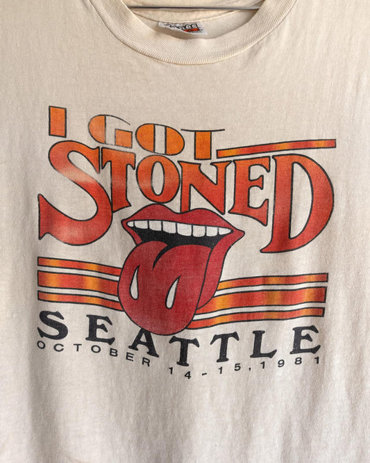 Vintage 80s The Rolling Stones T Shirt I Got Stoned Seattle 1981 Single Stitch Men's Size L Made In USA
