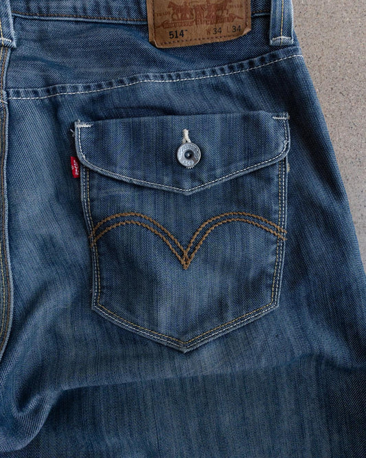 Vintage Levi's 514 Jeans Y2K Slim Straight Raw Wash Denim Men's Size 35x34