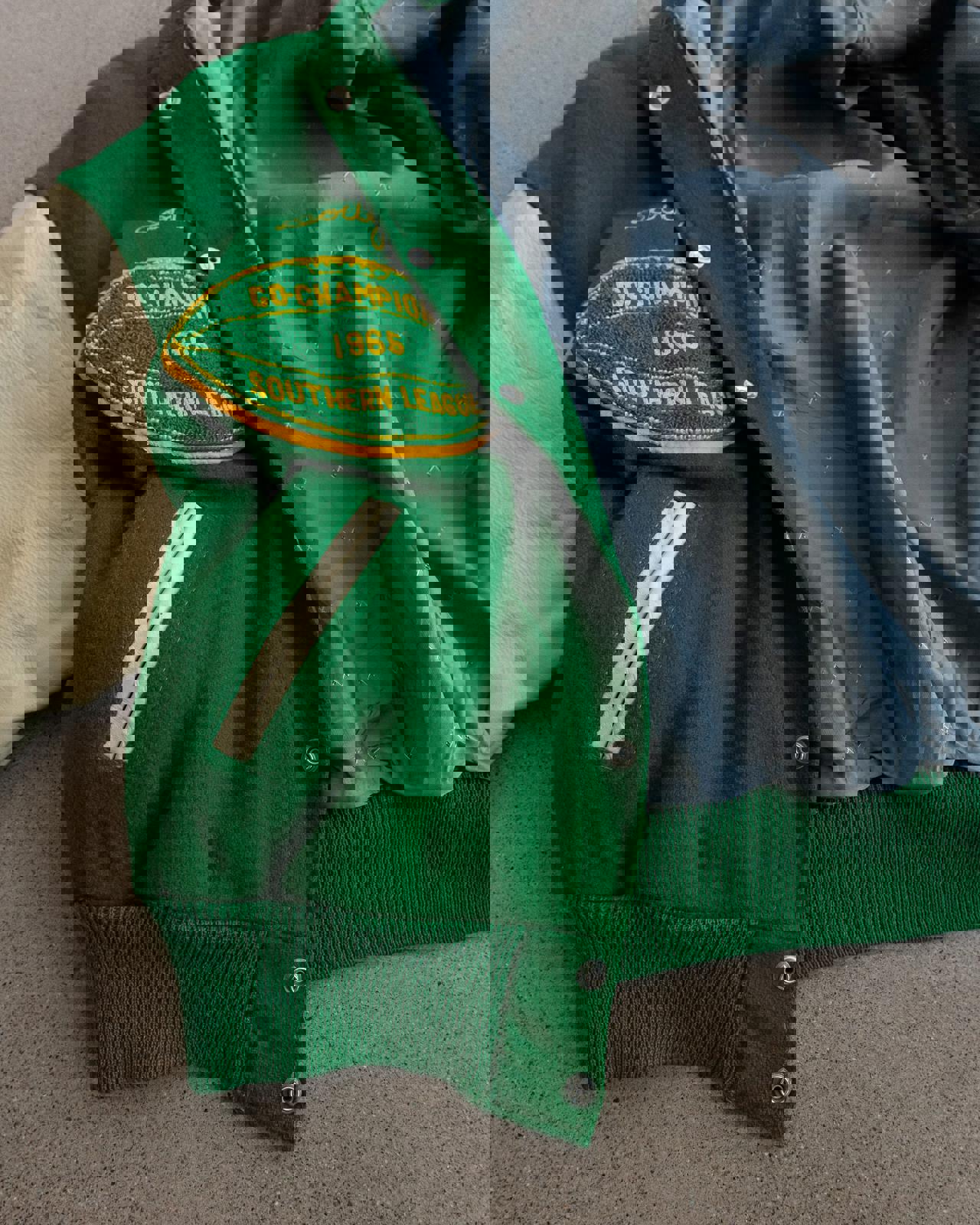 Vintage 60s Green Wool Varsity Jacket M Letter Chenille Patch 1965 Southern League Football Co-Champions Men's Size 44 - M/L