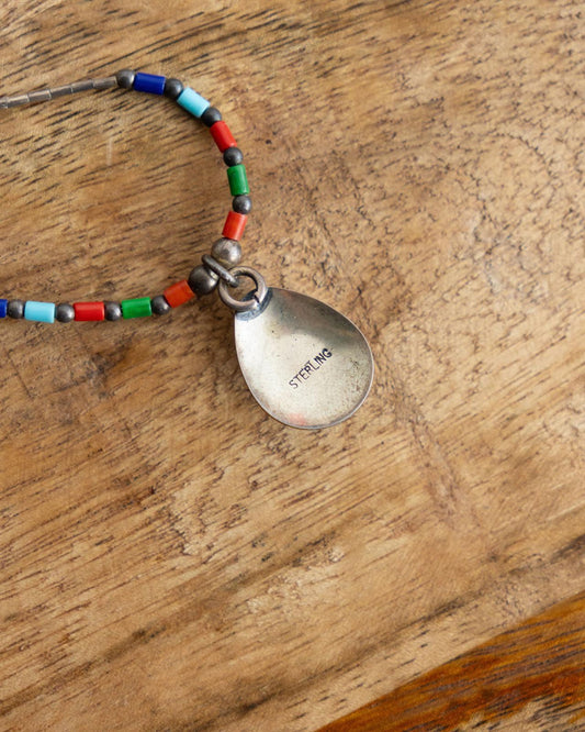 Vintage Native American Navajo Sterling Silver Multi-Stone Inlay Necklace Southwestern