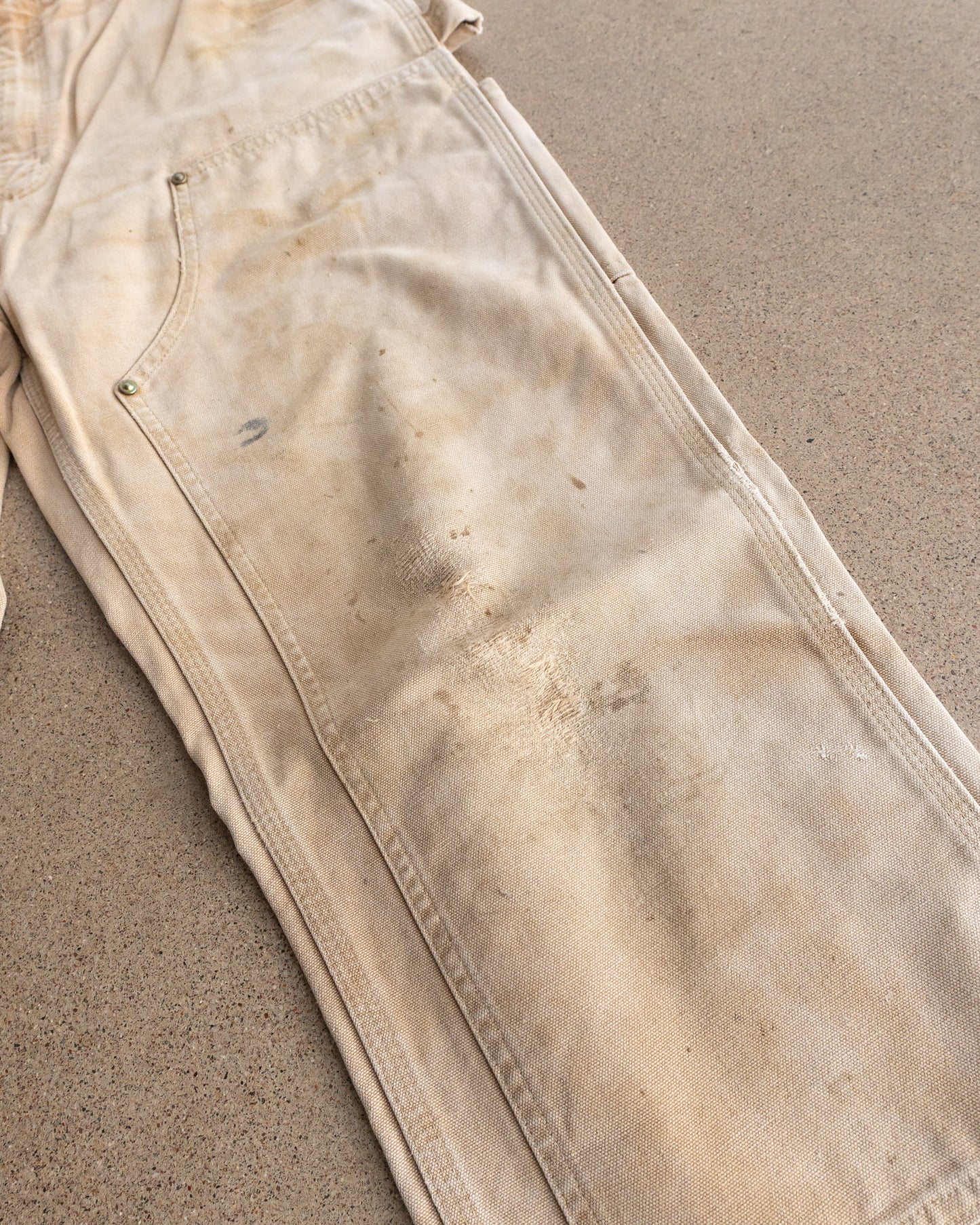 Vintage Carhartt Double Knee Carpenter Pants Workwear Distressed Sun Faded Thrashed Men's 32x34 Tan Beige