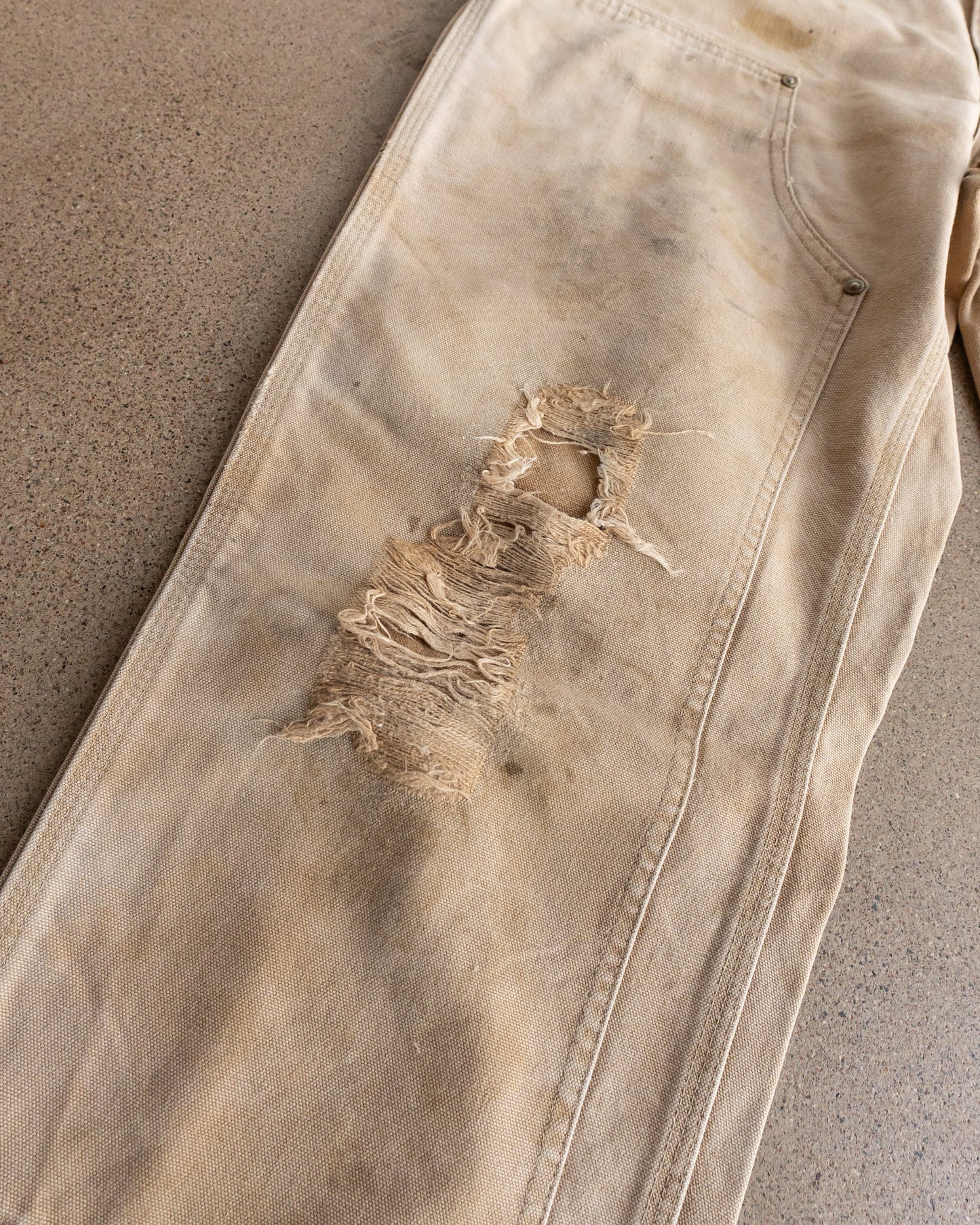 Vintage Carhartt Double Knee Carpenter Pants Workwear Distressed Sun Faded Thrashed Men's 32x34 Tan Beige
