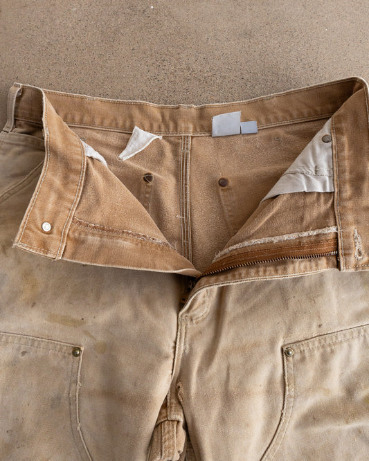 Vintage Carhartt Double Knee Carpenter Pants Workwear Distressed Sun Faded Thrashed Men's 32x34 Tan Beige