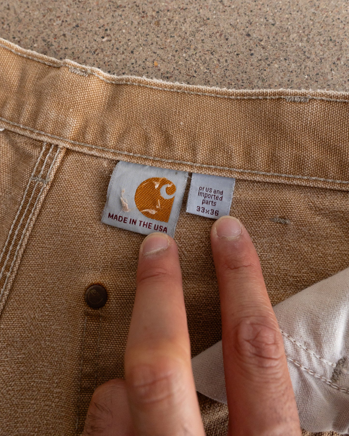 Vintage Carhartt Double Knee Carpenter Pants Workwear Distressed Sun Faded Thrashed Men's 32x34 Tan Beige