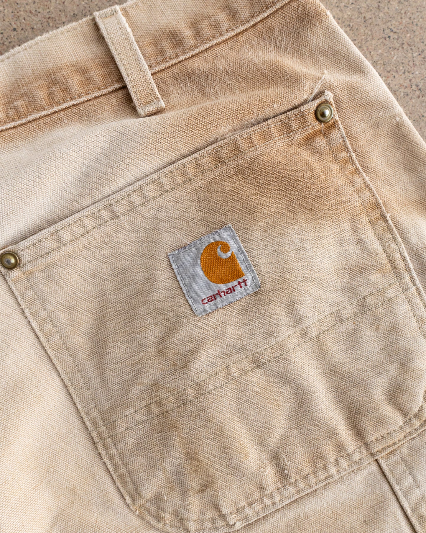 Vintage Carhartt Double Knee Carpenter Pants Workwear Distressed Sun Faded Thrashed Men's 32x34 Tan Beige