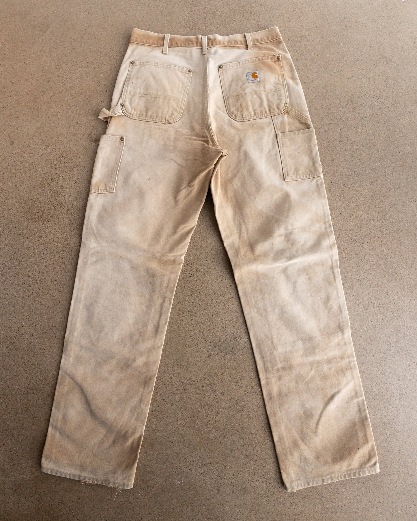 Vintage Carhartt Double Knee Carpenter Pants Workwear Distressed Sun Faded Thrashed Men's 32x34 Tan Beige