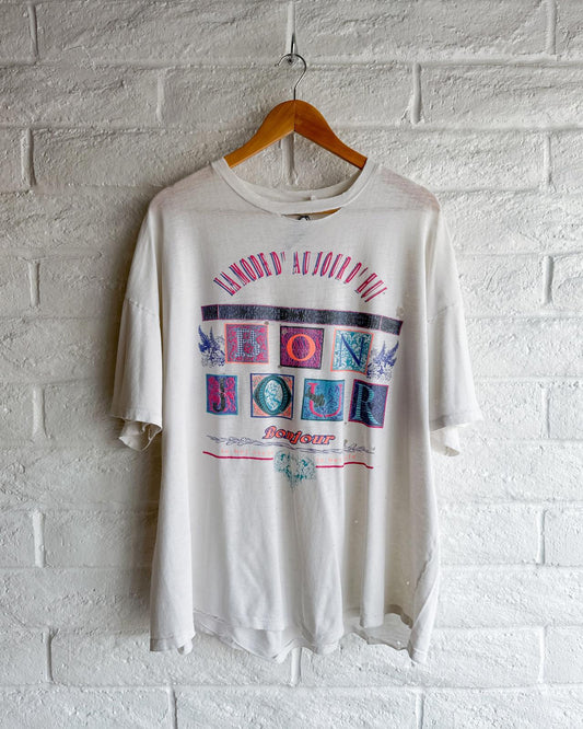 Vintage 90s Bonjour International T Shirt Single Stitch Thrashed Men's XL
