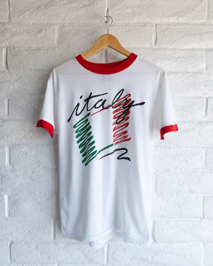 Vintage 80s Italy Ringer T Shirt Single Stitch Men's Size L Made In USA