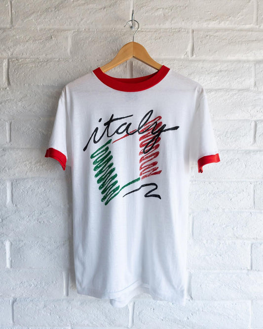 Vintage 80s Italy Ringer T Shirt Single Stitch Men's Size L Made In USA