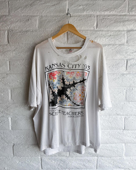 Vintage Kansas City '93 Science Teachers Association Robert Azank Fractal Art T Shirt Single Stitch Thrashed Men's 2XL