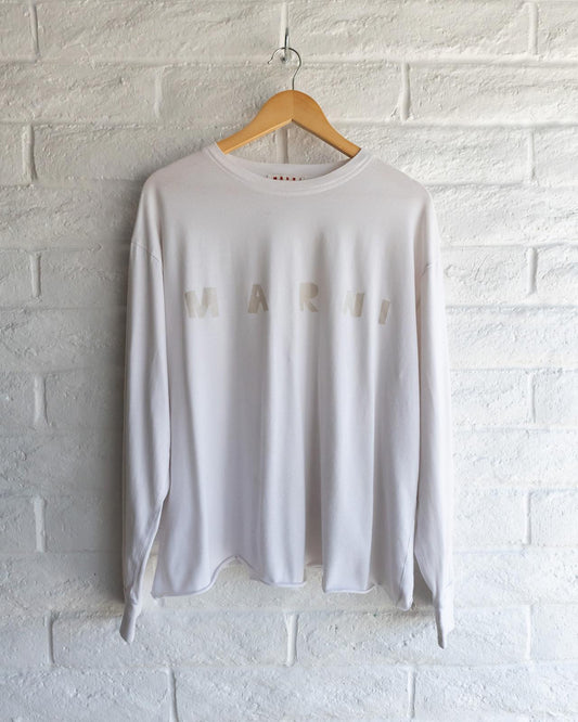 Marni Silver Glitter Logo Long Sleeve T Shirt Cropped Boxy Men's Size M
