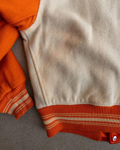 Vintage 40s 50s Orange Reversible Wool Satin Varsity Jacket T Letter Chenille Patch Men's 46 - L/XL Made In USA