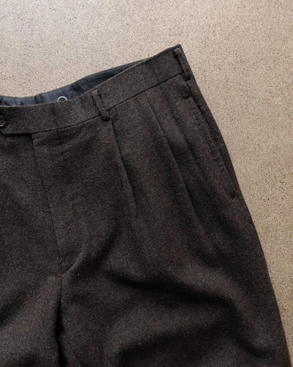 Vintage Brown Pleated Cuffed Wool Trouser Pants Straight Leg 100% Pure Wool Men's 37x29