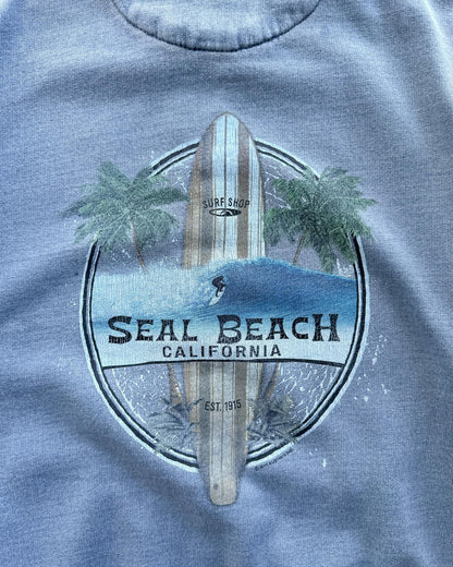 Vintage Seal Beach California Hoodie Men's M Y2K Surf Style Grunge Distressed
