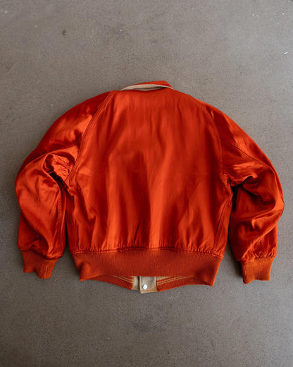 Vintage 40s 50s Orange Reversible Wool Satin Varsity Jacket T Letter Chenille Patch Men's 46 - L/XL Made In USA