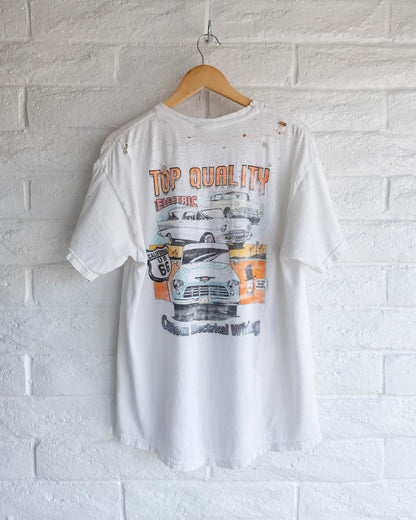 Vintage 90s Top Quality Electric Wiring T Shirt Retro Classic Cars Graphic Distressed Men's Size XL