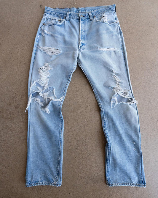 Vintage 70s 80s Levi's 501 Jeans Redline Selvedge Denim Men's Size 33x31 Kurt Cobain Distressed Light Wash