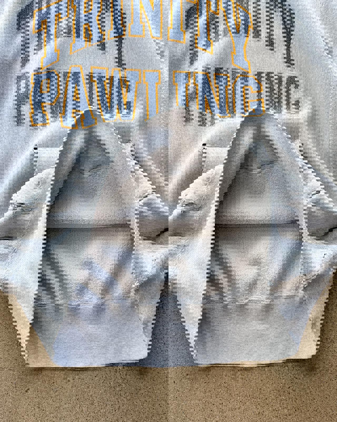 Thrashed Vintage 1970s Champion Reverse Weave Hoodie Trinity Pawling Men's M College Prep Boarding School Distressed