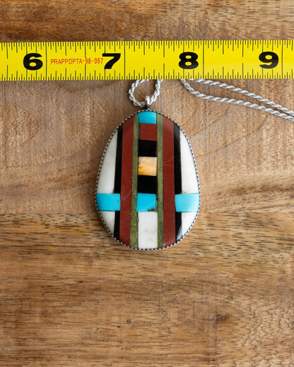 Vintage Native American Navajo Sterling Silver Tremendous Multi Stone Inlay Necklace Signed RT