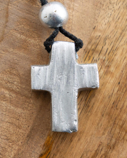 Vintage Brushed Silver Steel Cross Pendant Necklace
