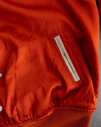 Vintage 40s 50s Orange Reversible Wool Satin Varsity Jacket T Letter Chenille Patch Men's 46 - L/XL Made In USA