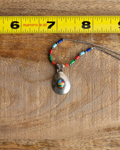 Vintage Native American Navajo Sterling Silver Multi-Stone Inlay Necklace Southwestern
