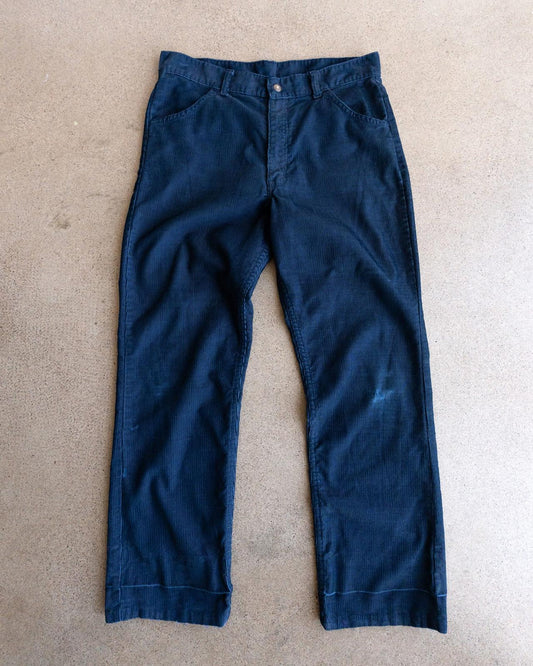Vintage 70s Sears Perma-Prest Corduroy Pants Navy Blue Men's Size 31x28