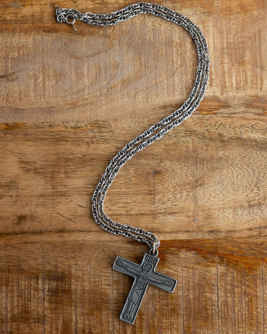 Vintage Jesus Christ Cross Pendant Metal Silver Necklace