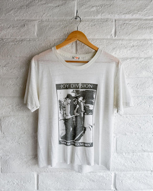 Vintage 80s Joy Division Here Are The Young Men T Shirt Paperthin Single Stitch Cropped Men's L