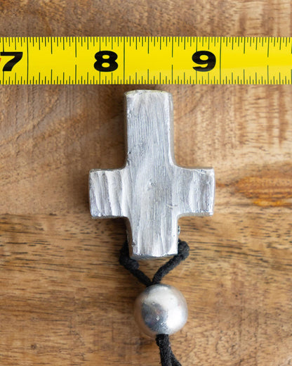 Vintage Brushed Silver Steel Cross Pendant Necklace