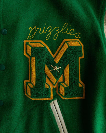 Vintage 60s Green Wool Varsity Jacket M Letter Chenille Patch 1965 Southern League Football Co-Champions Men's Size 44 - M/L