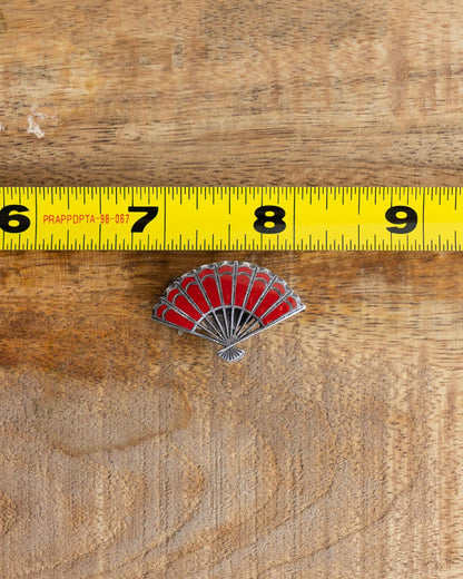 Vintage Sterling Silver Enamel Fan Earrings Red Silver Clip Ons
