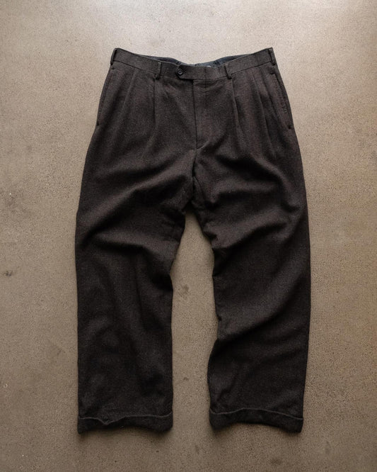 Vintage Brown Pleated Cuffed Wool Trouser Pants Straight Leg 100% Pure Wool Men's 37x29