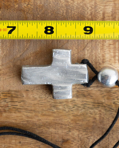 Vintage Brushed Silver Steel Cross Pendant Necklace