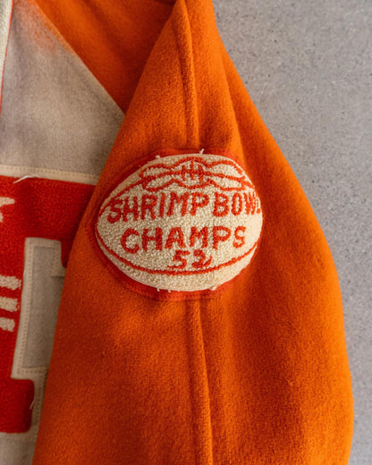 Vintage 40s 50s Orange Reversible Wool Satin Varsity Jacket T Letter Chenille Patch Men's 46 - L/XL Made In USA